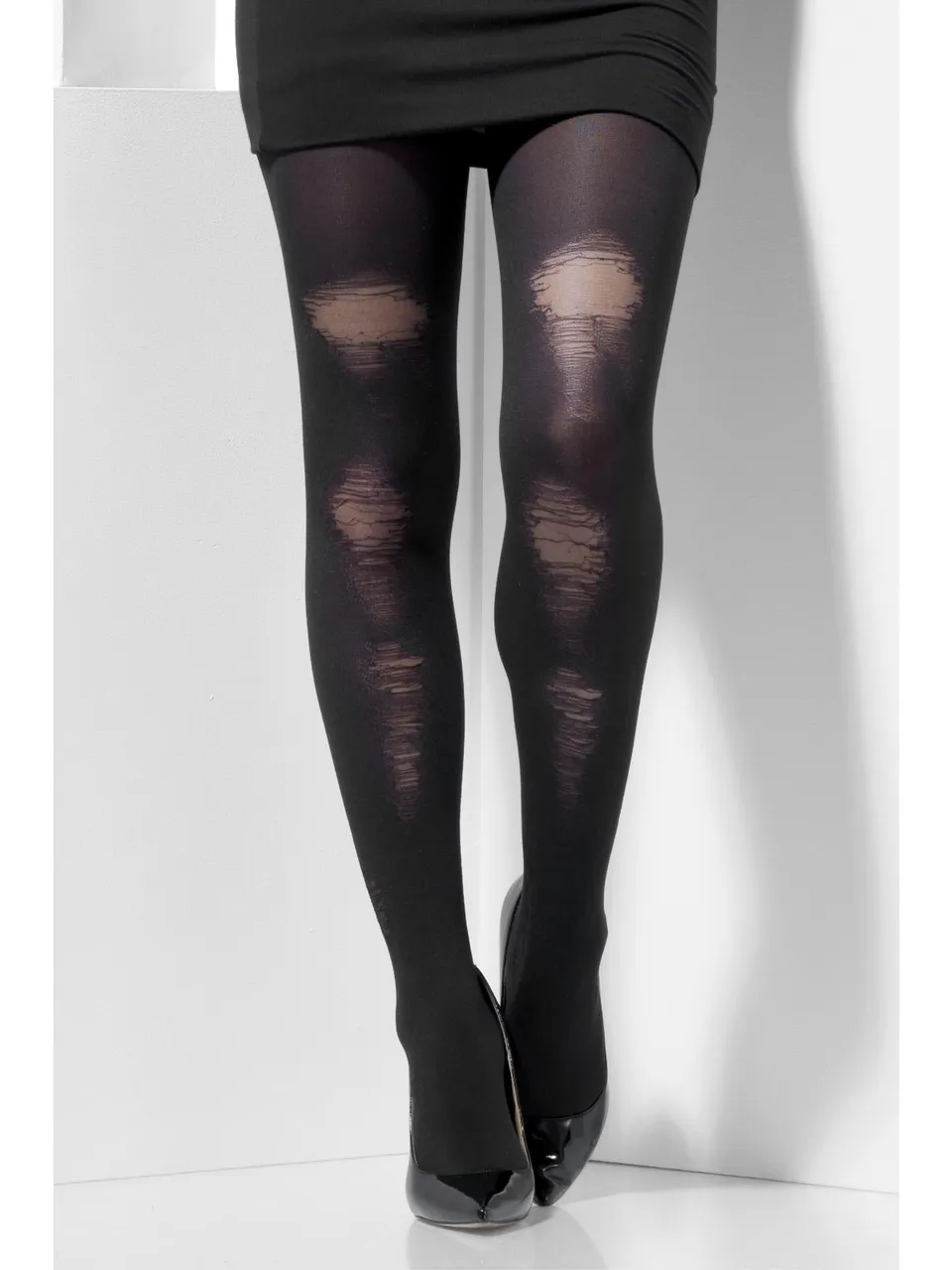 smiffys-fever-opaque-strumpfhose-schwarz-zerrissen-damen image 1