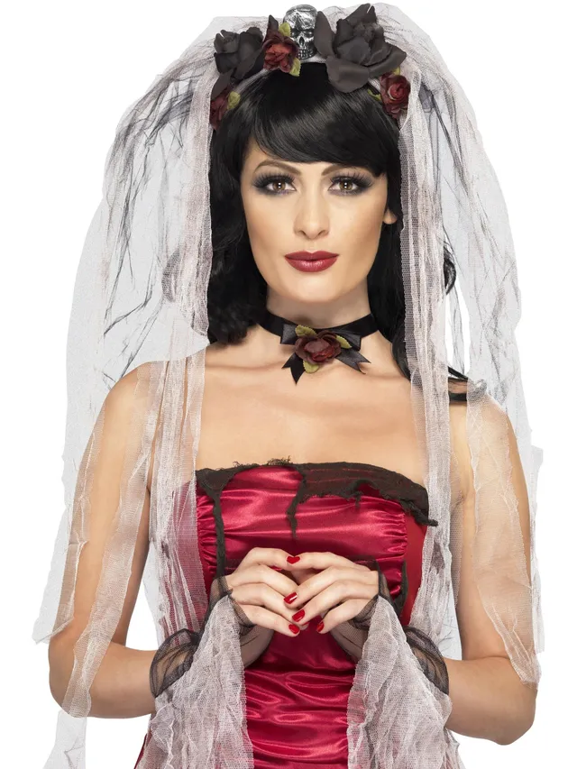 smiffys-fever-gothic-bride-kit-braut-set-damen-schwarz image 1