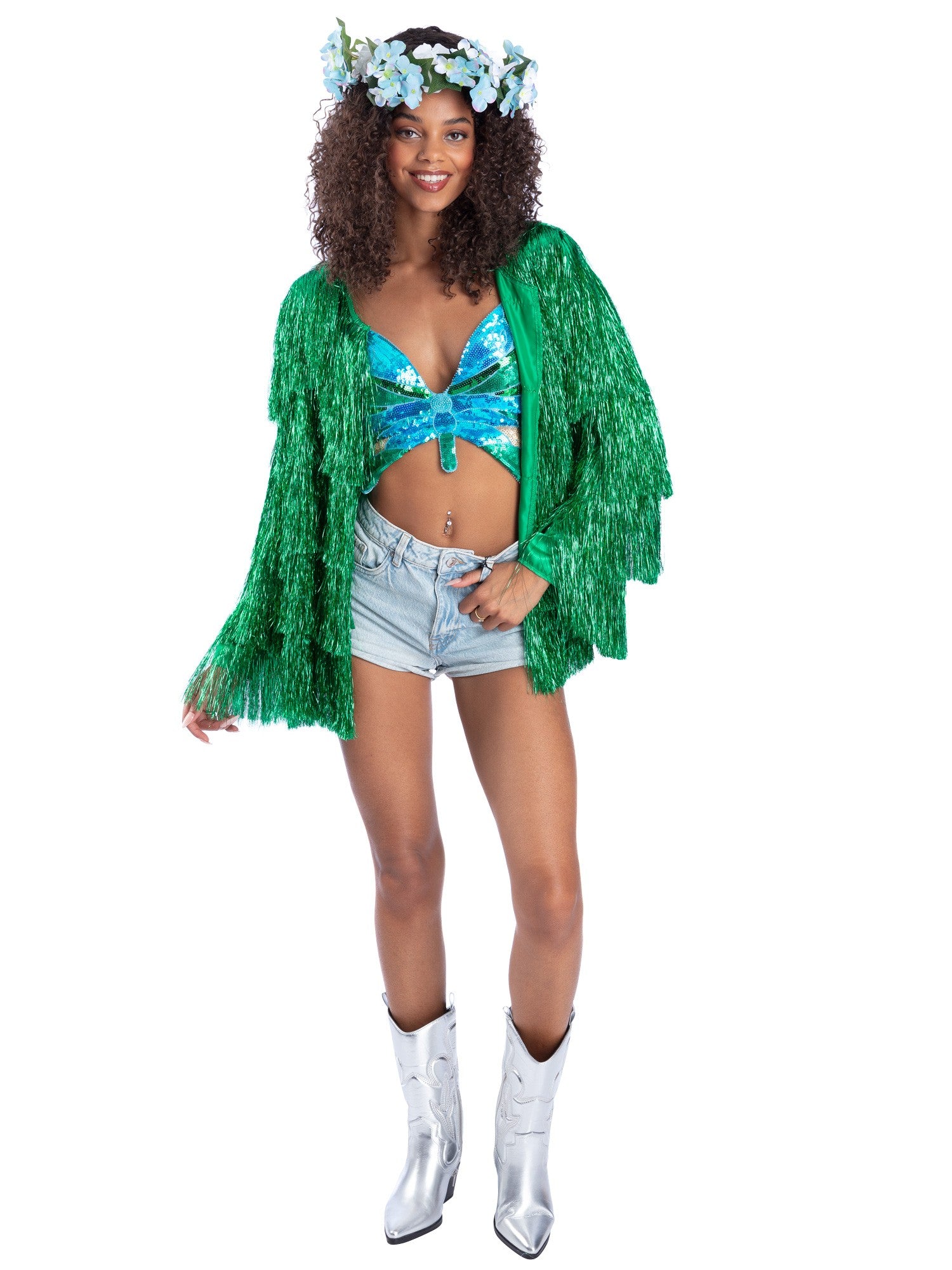 smiffys-fever-tinsel-festival-jacke-gr-n-glitzer-fransen-damen image 2