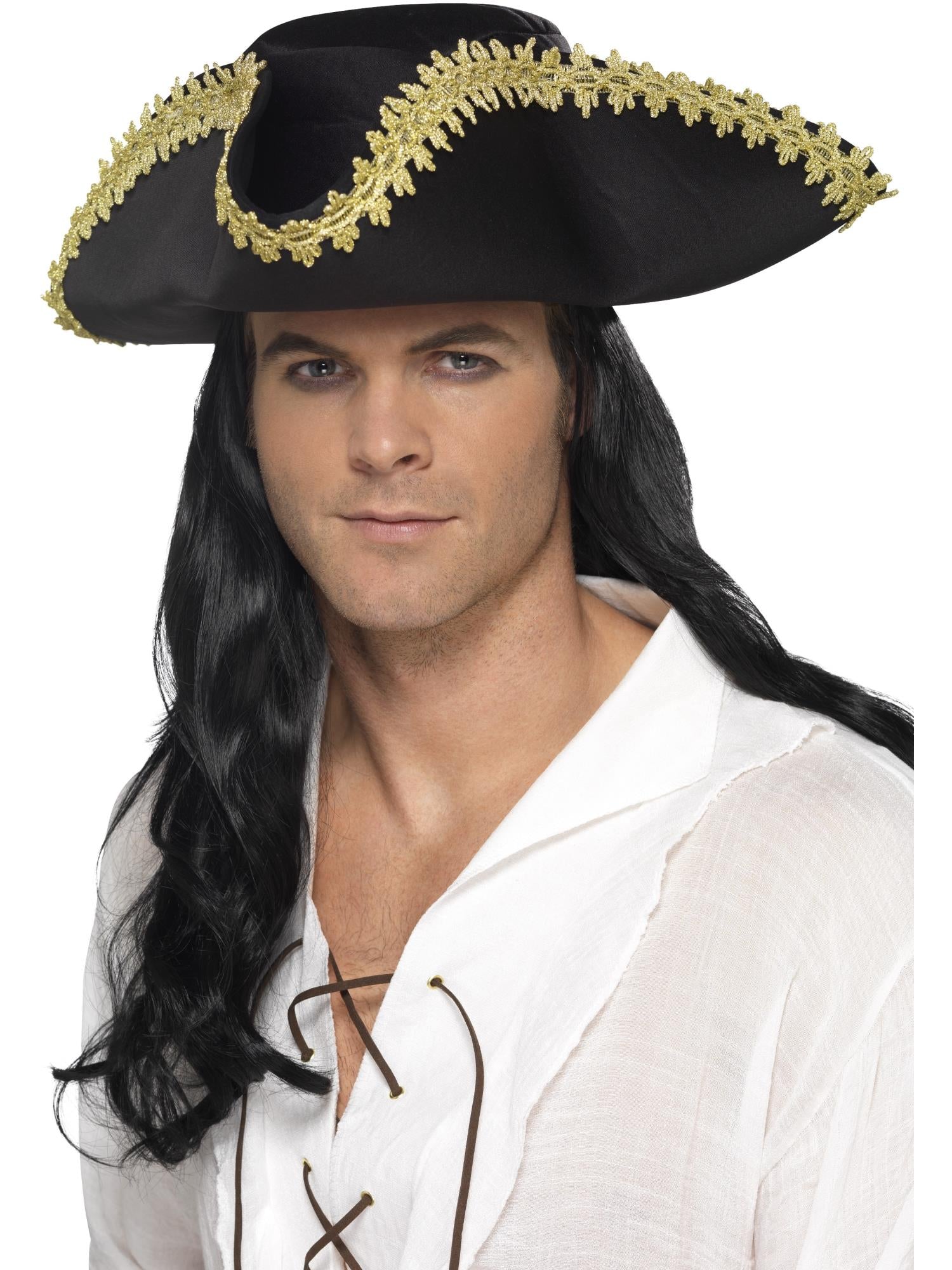smiffys-fever-piratenhut-schwarz-gold-dreispitz-einheitsgr image 1