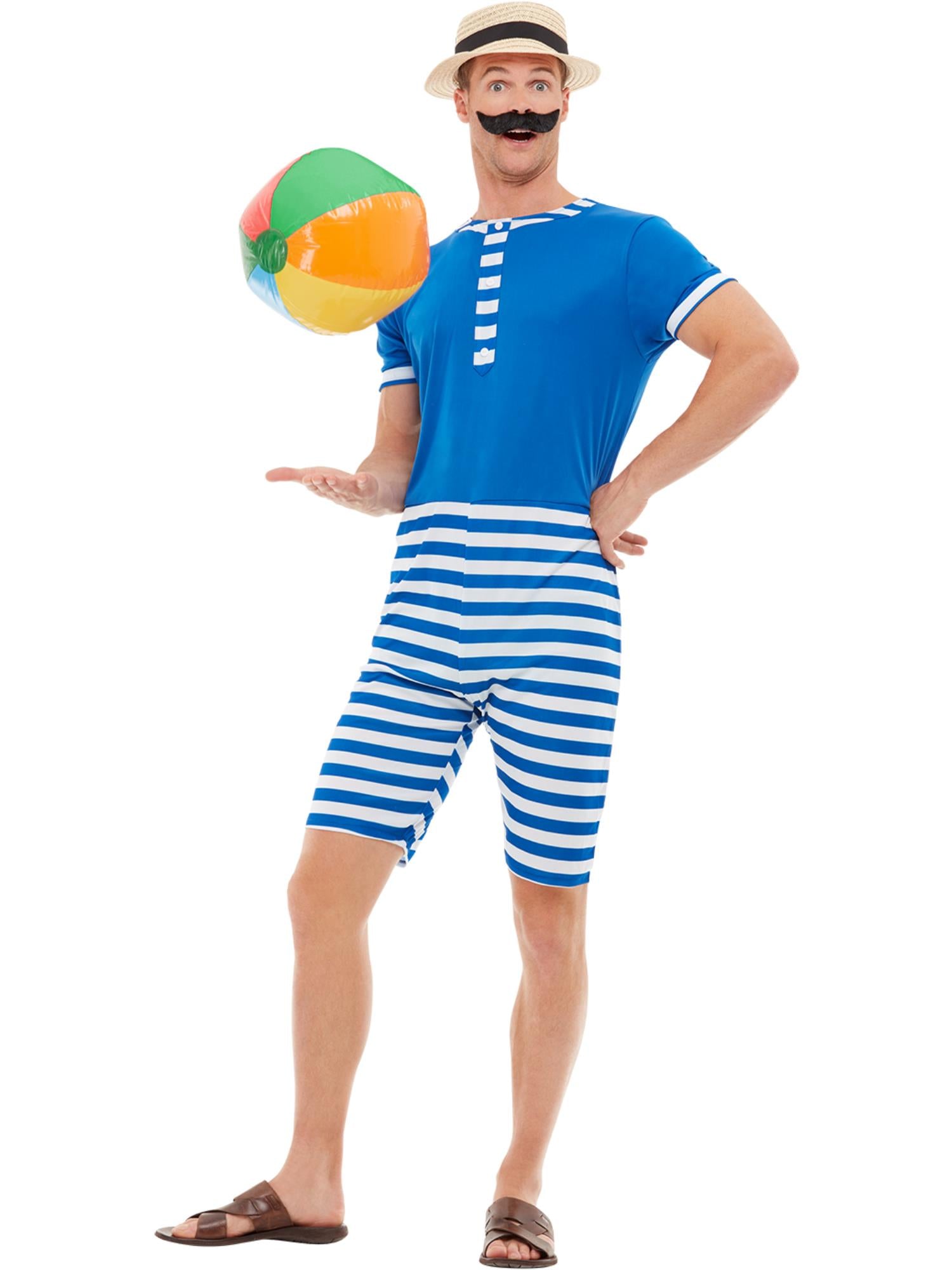 smiffys-fever-20s-bathing-suit-kost-m-blau-wei-gr-l-mit-hut image 4