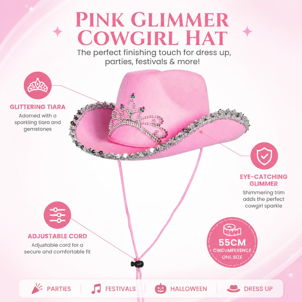 boland-04104-kinderhut-glimmer-rosa-cowgirl-hut-m-dchen image 2