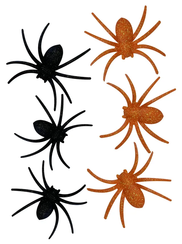 rubies-deko-glitzer-spinnen-schwarz-orange-6er-pack image 1