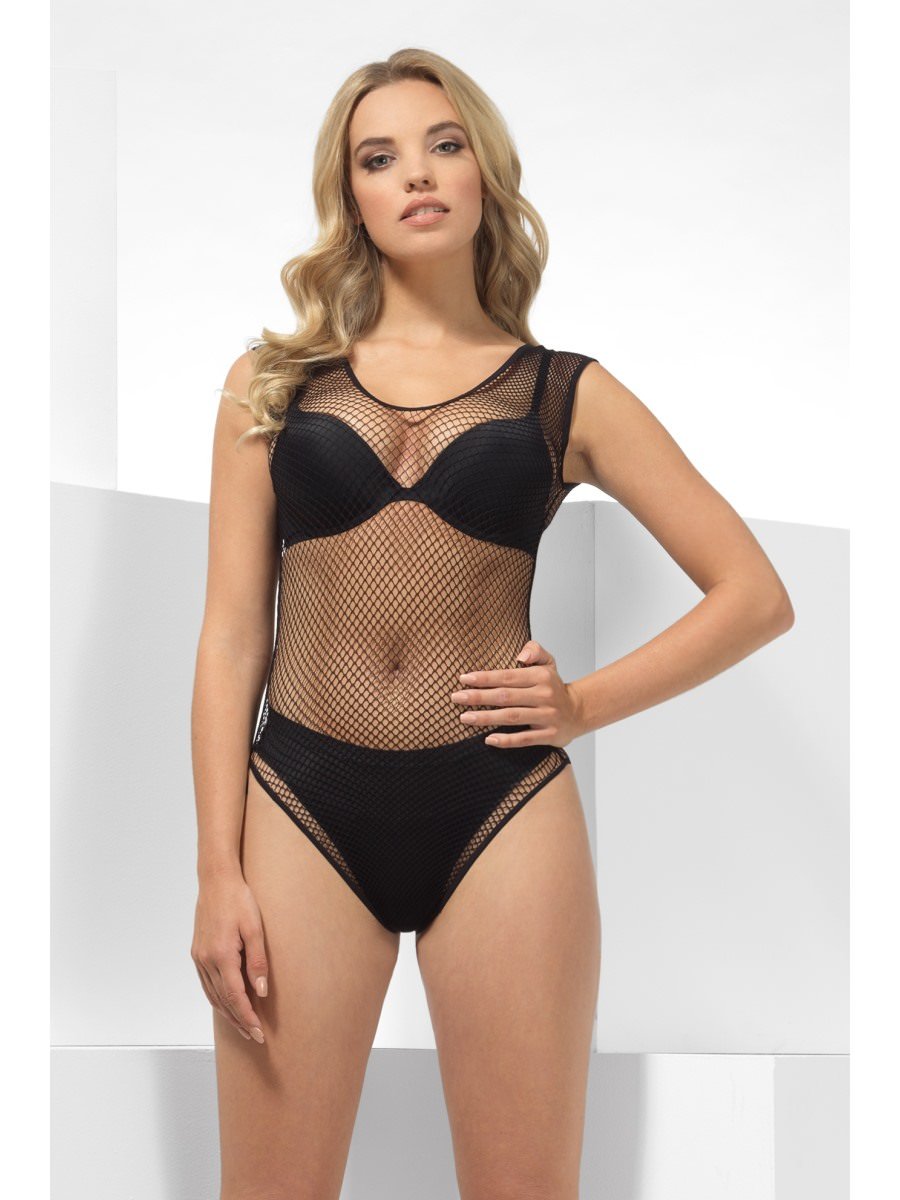 smiffys-fever-fishnet-bodysuit-schwarz-rmellos-high-leg image 1