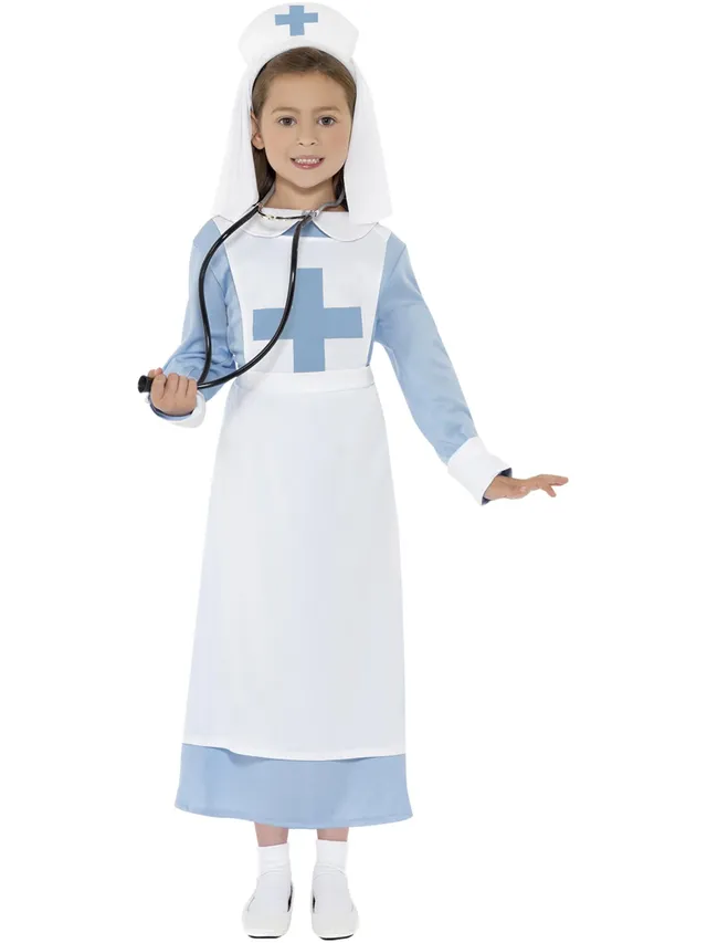 smiffys-krankenschwester-kost-m-kinder-blau-ww1-mit-sch-rze image 1