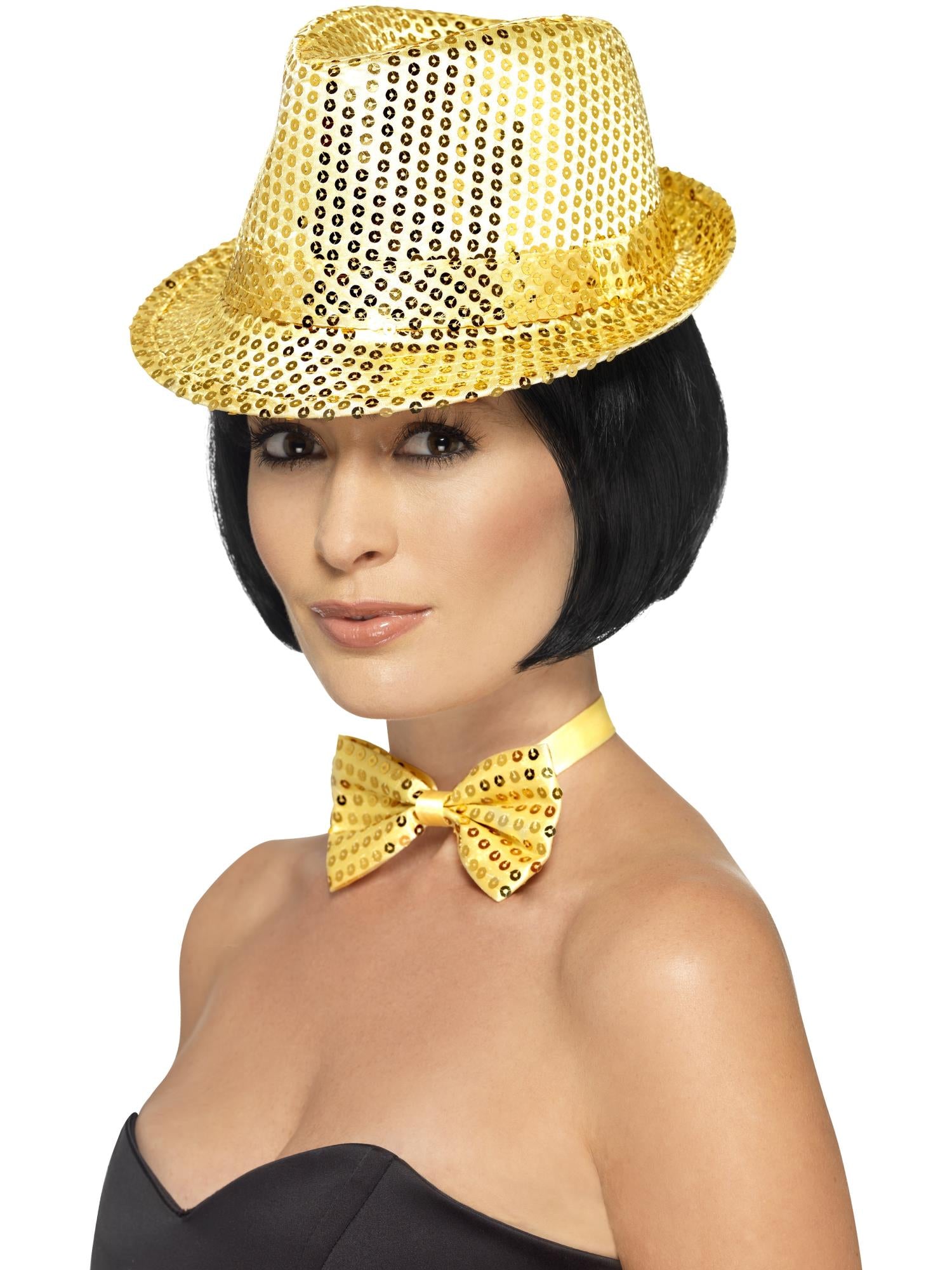 smiffys-fever-trilby-hut-gold-pailletten-party-unisex image 1