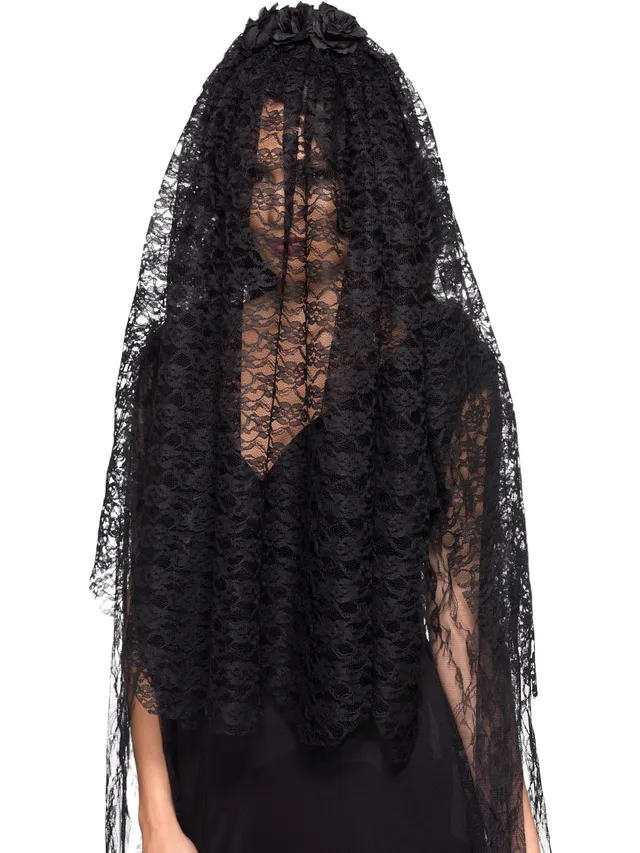 smiffys-fever-black-widow-schleier-schwarz-rosen image 1