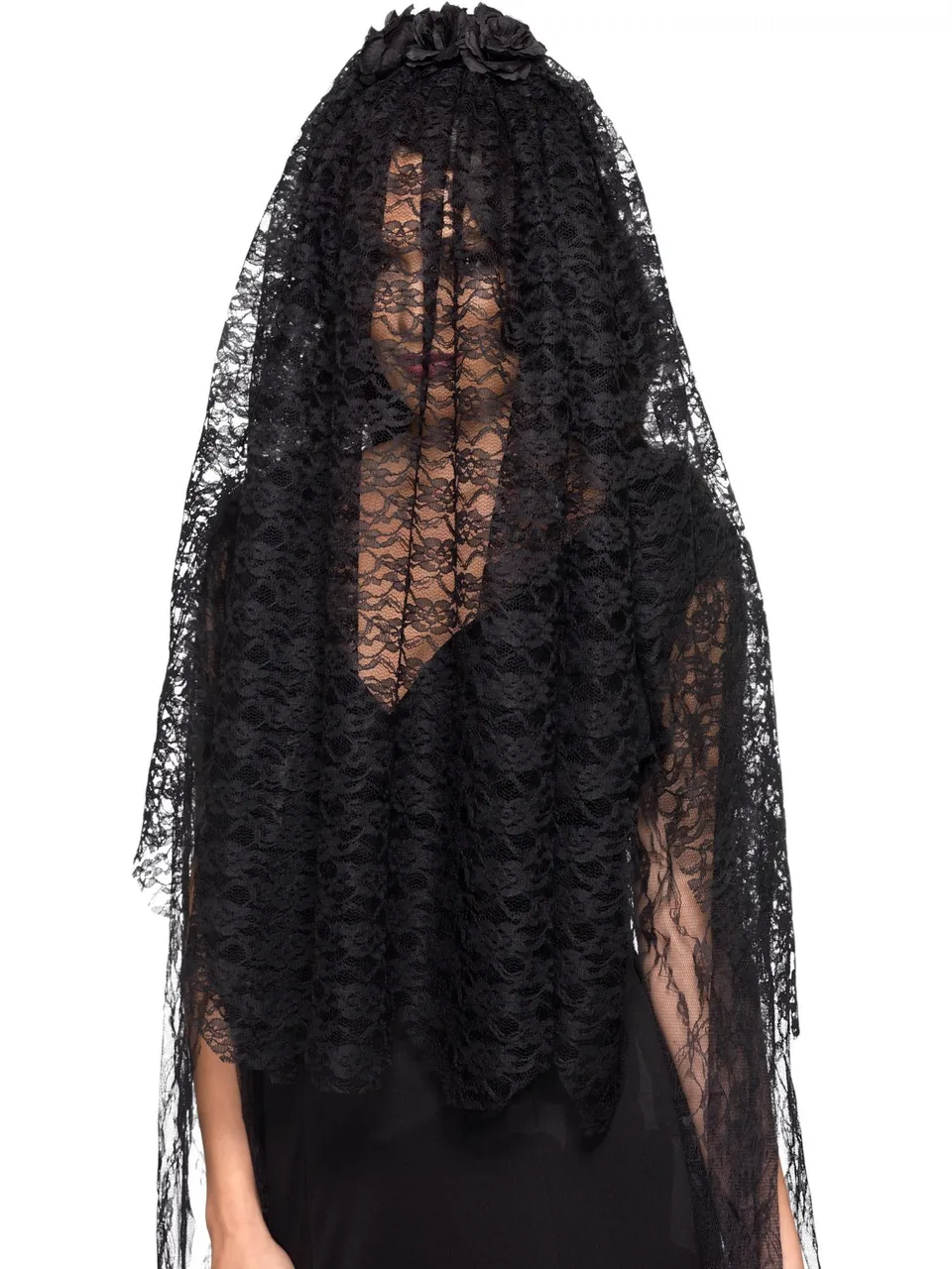 smiffys-fever-black-widow-schleier-schwarz-rosen image 1