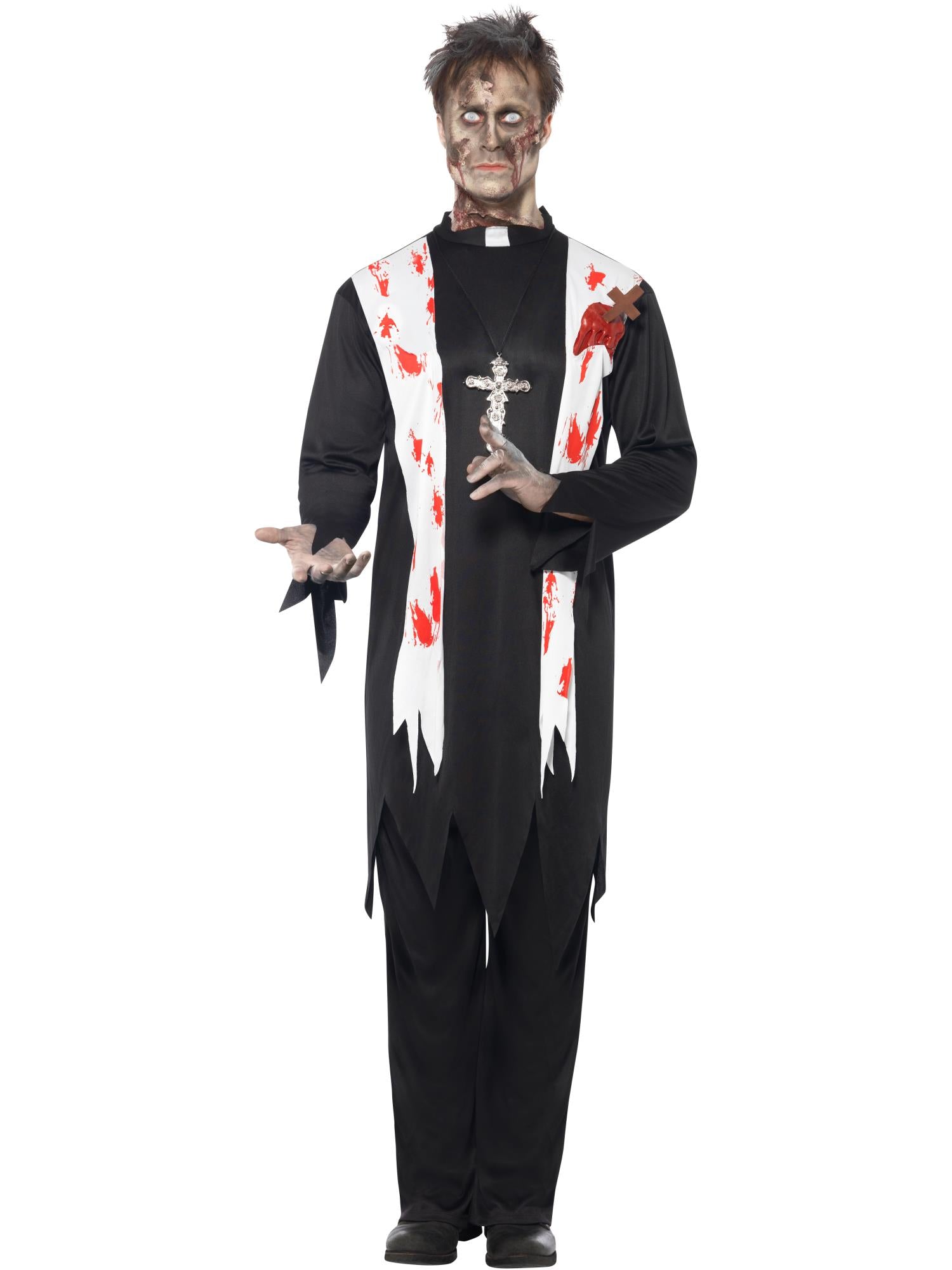 smiffys-fever-zombie-priester-kost-m-schwarz-herren-2tlg image 4