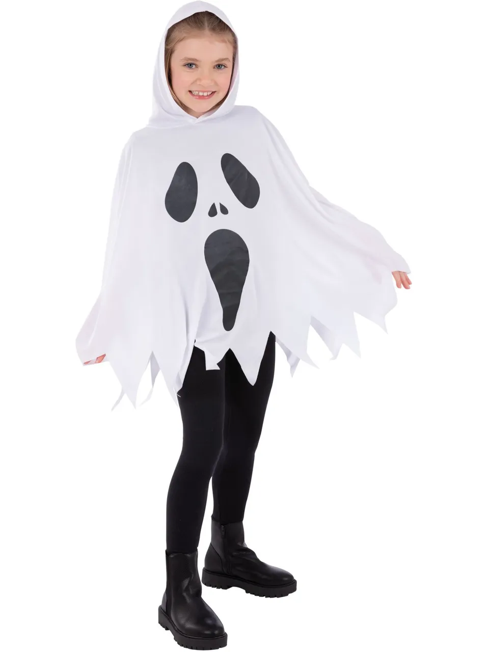 smiffys-ghost-poncho-kinder-geister-kost-m-wei-kapuze image 1