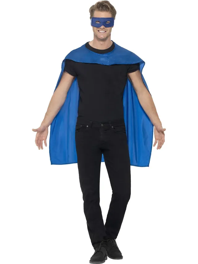 smiffys-fever-cape-blau-mit-augenmaske-superheld-umhang image 1