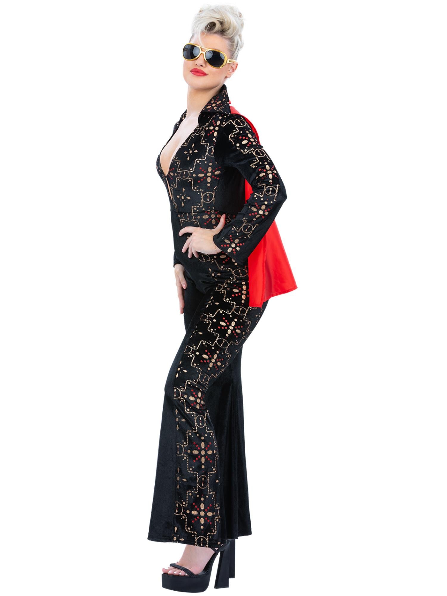 smiffys-fever-elvis-jumpsuit-damen-schwarz-mit-cape-strass image 3