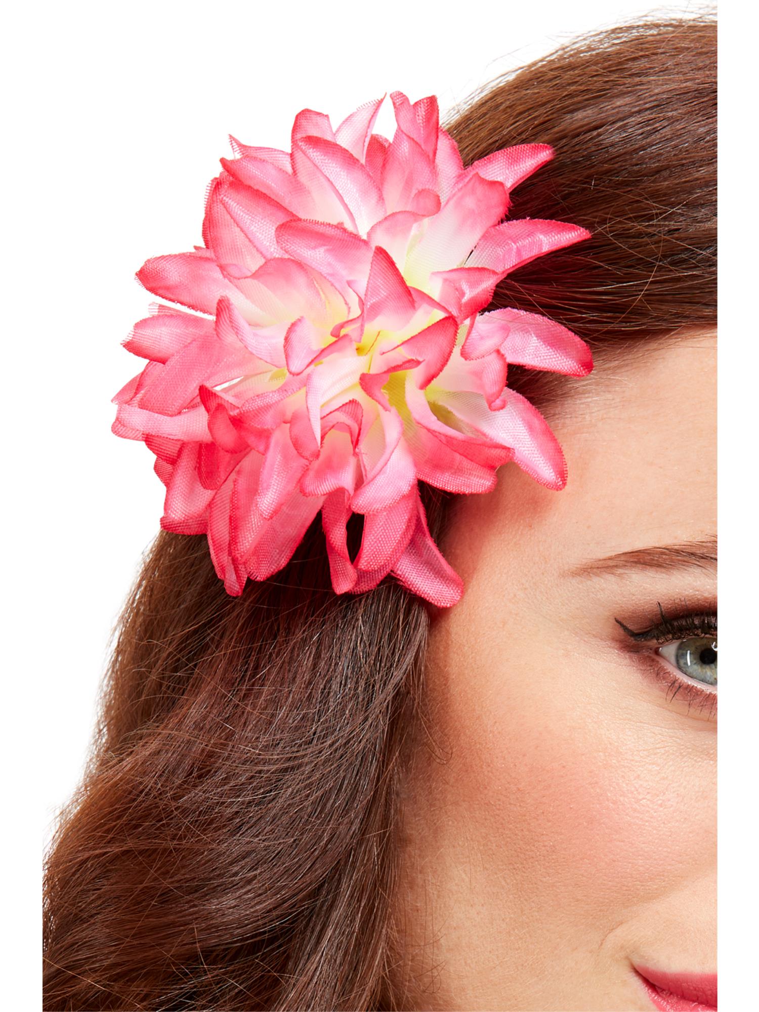 smiffys-fever-tropical-hawaii-blumen-haarclip-pink-gelb image 1