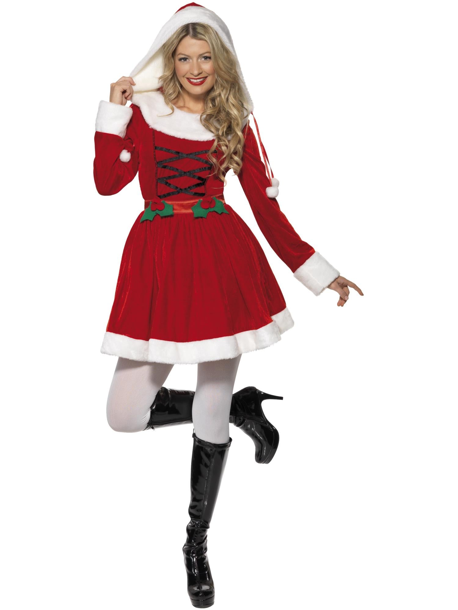smiffys-fever-miss-santa-kost-m-damen-rot-kapuze-m image 1