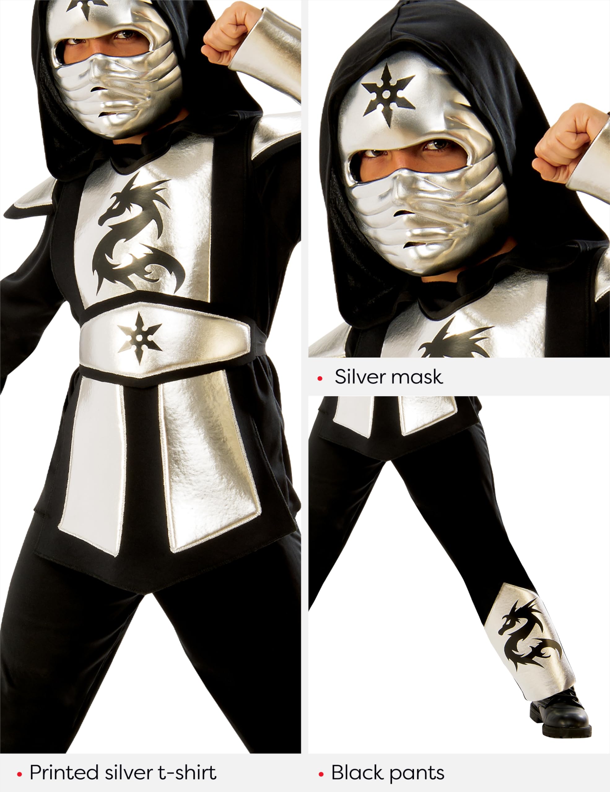 rubie-s-deluxe-641142-l-ninja-kost-m-kinder-l-silber image 4