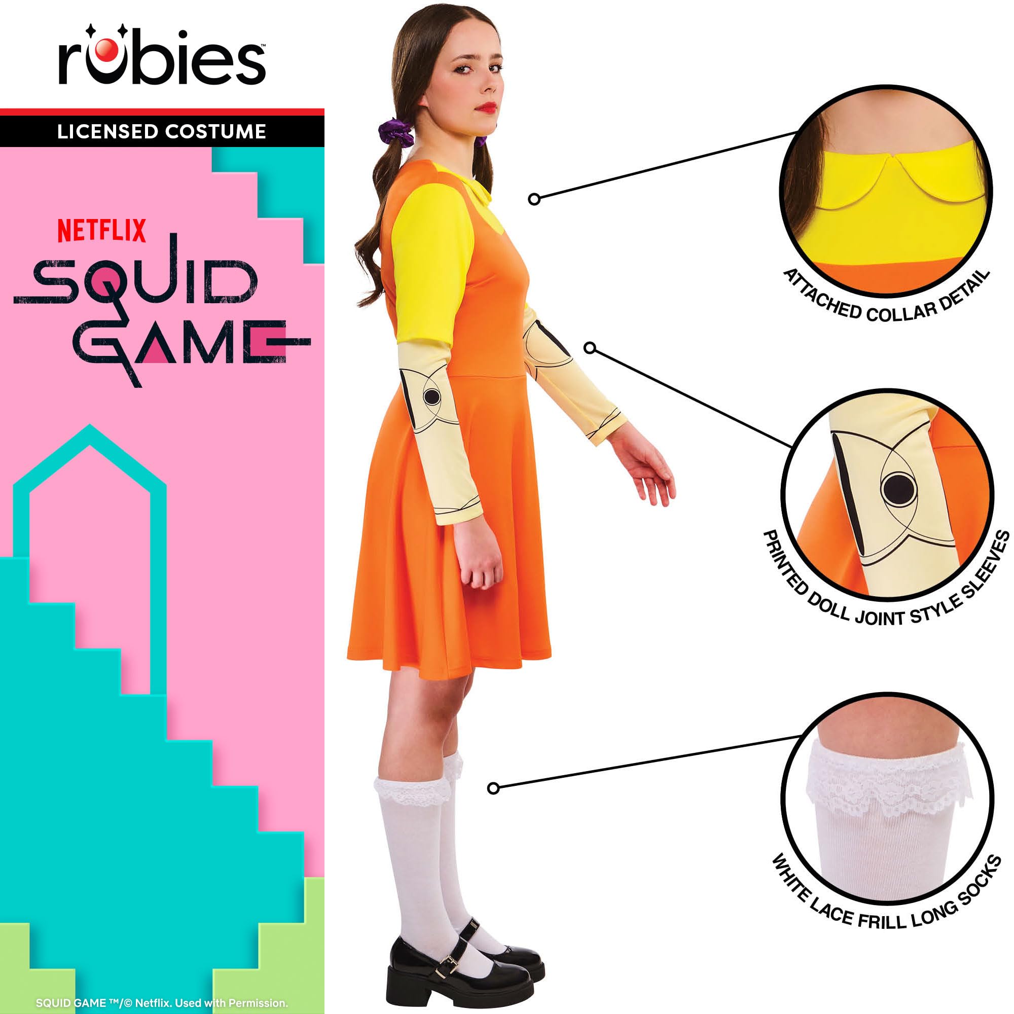 rubie-s-deluxe-squid-game-classic-girl-doll-kost-m-m-orange image 3