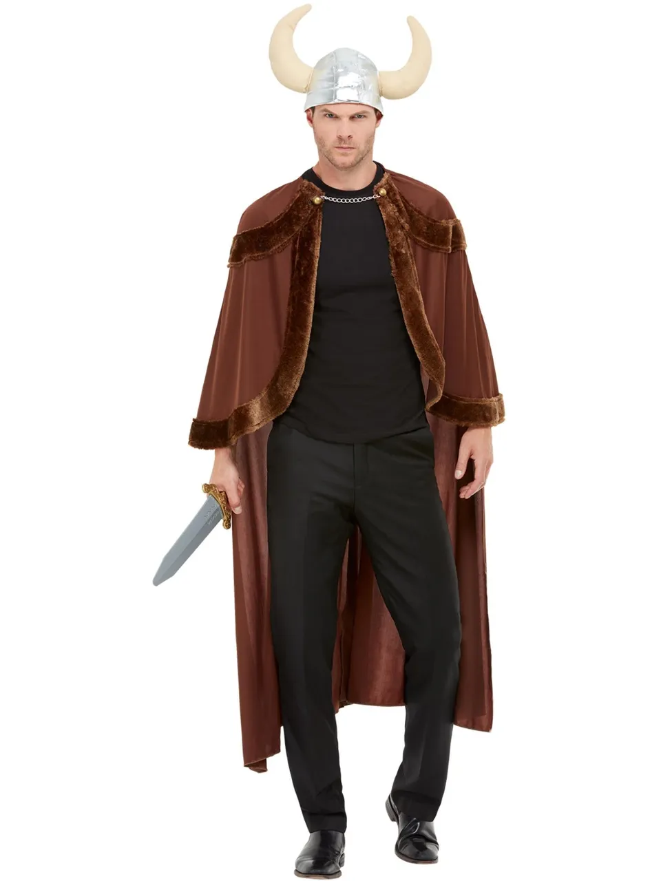 smiffys-fever-wikinger-kost-m-herren-braun-mit-helm-und-cape image 1