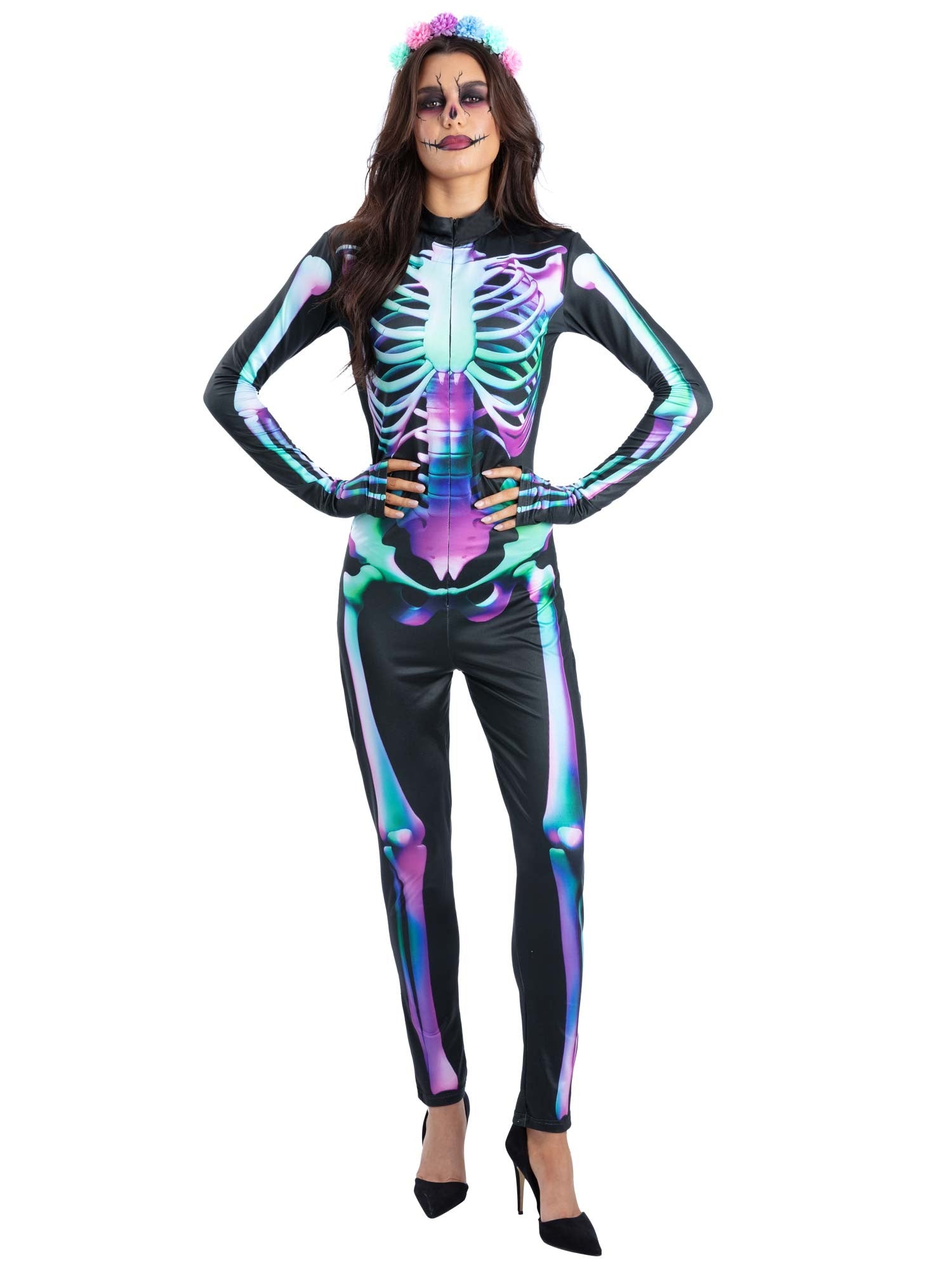smiffys-fever-skelett-kost-m-damen-m-schwarz-neon image 1