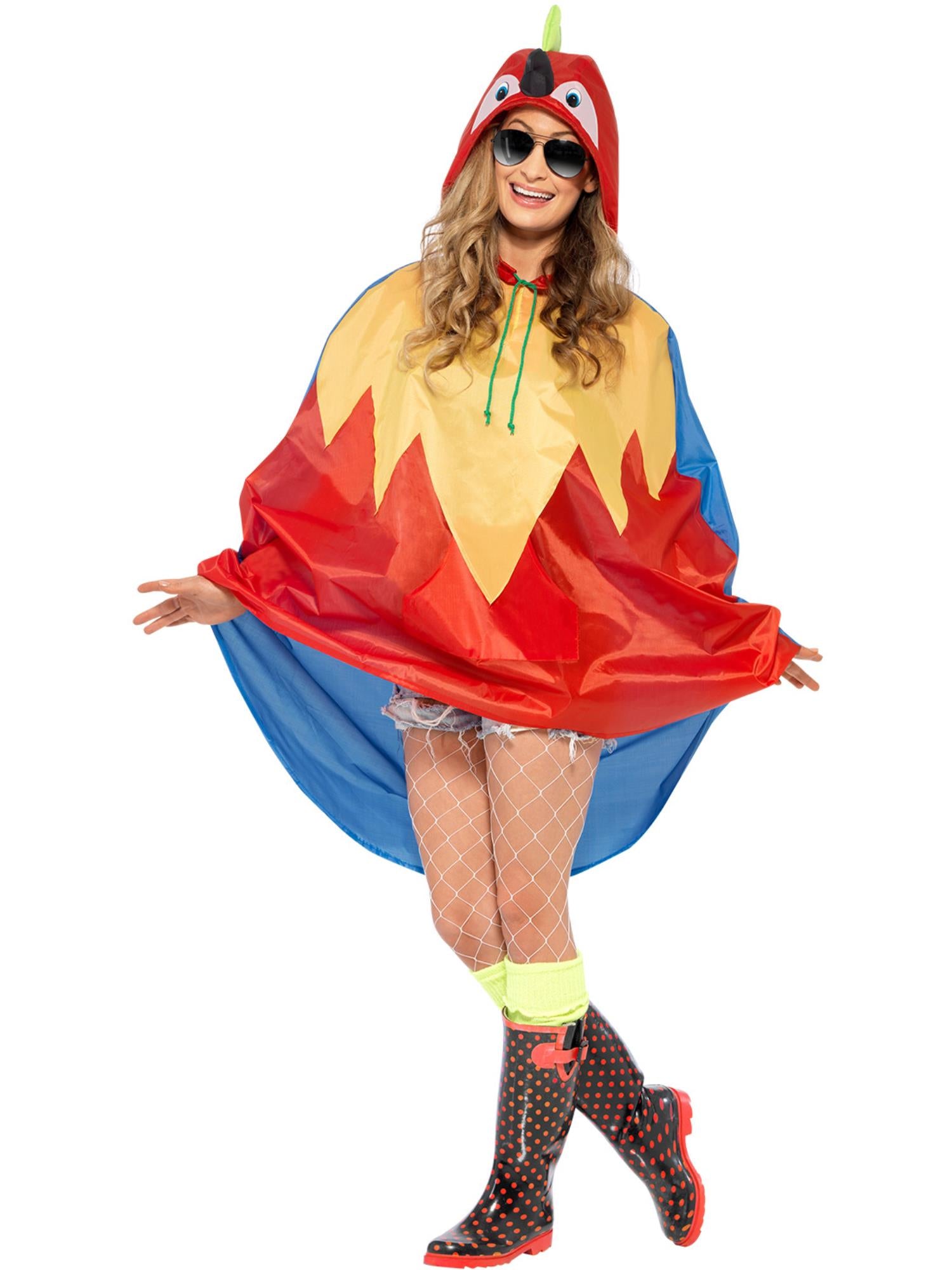 smiffys-fever-papagei-party-poncho-rot-kapuze-tasche image 1