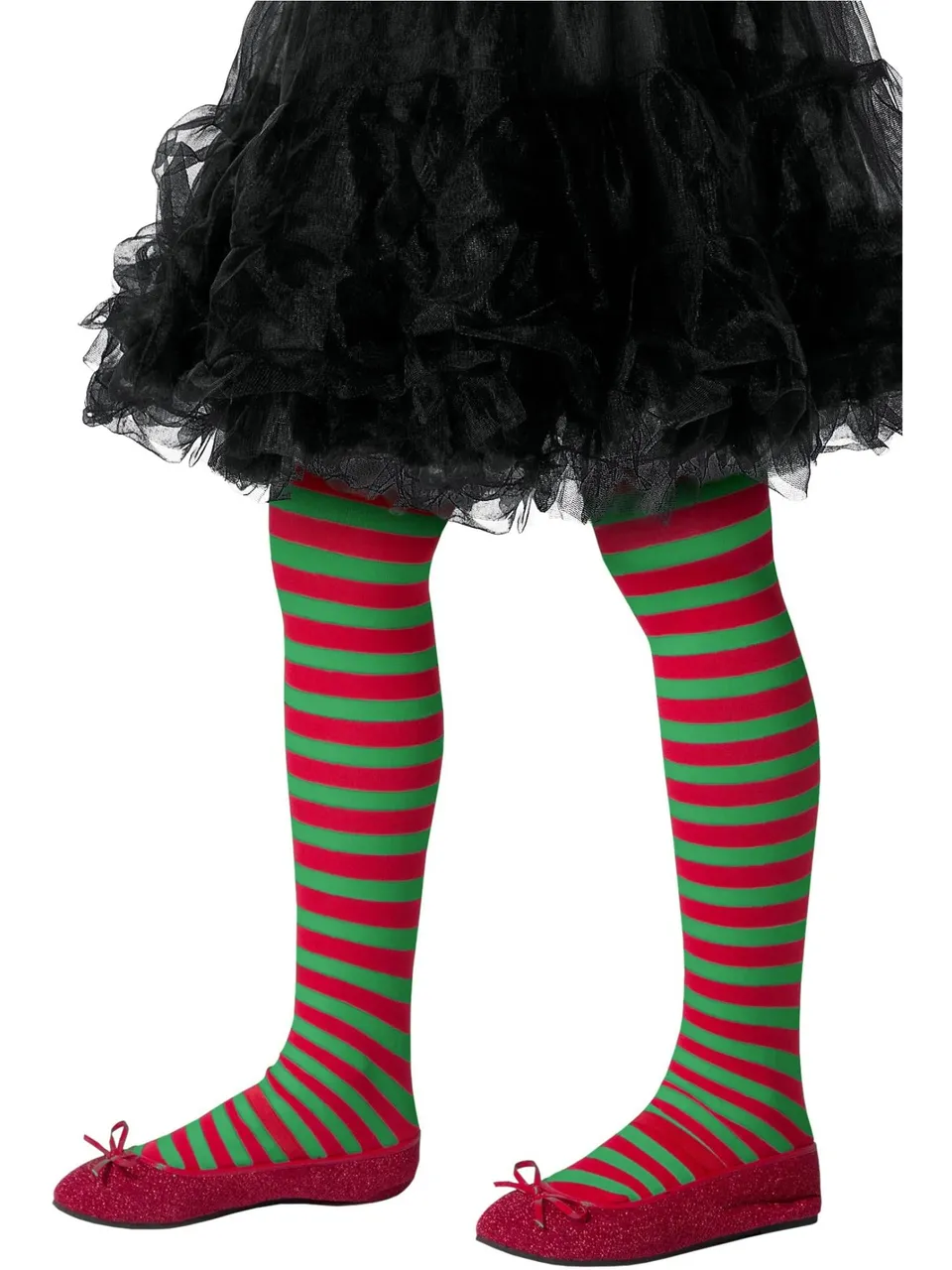 smiffys-fever-ringelstrumpfhose-kinder-rot-gr-n-elf image 1