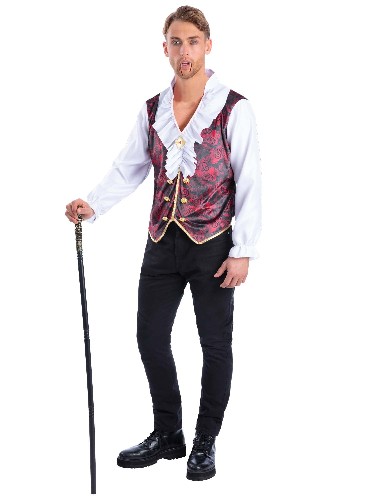smiffys-fever-vampir-kost-m-schwarz-rot-m-mit-stock image 5