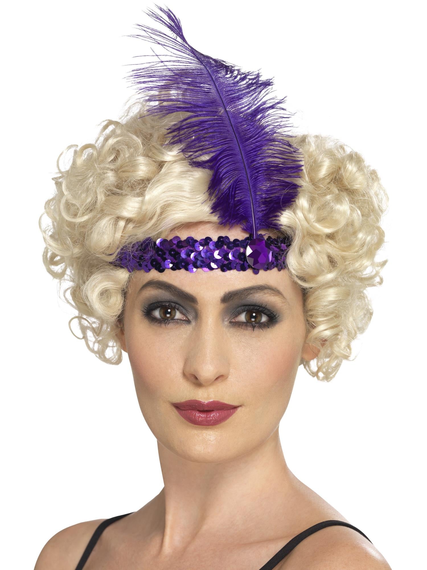smiffys-fever-flapper-haarreif-lila-feder-20er-pailletten image 1
