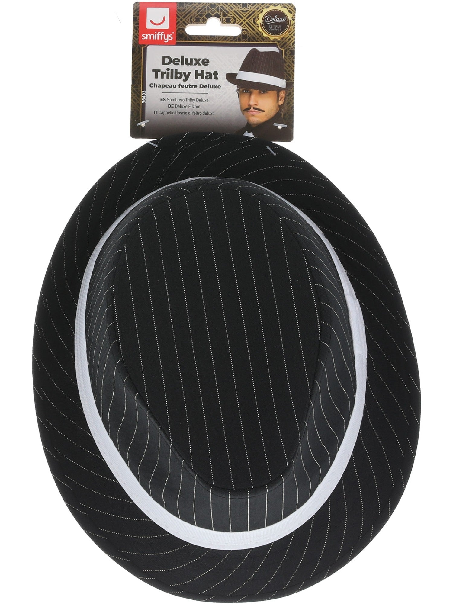 smiffys-fever-deluxe-trilby-hut-schwarz-nadelstreifen image 2