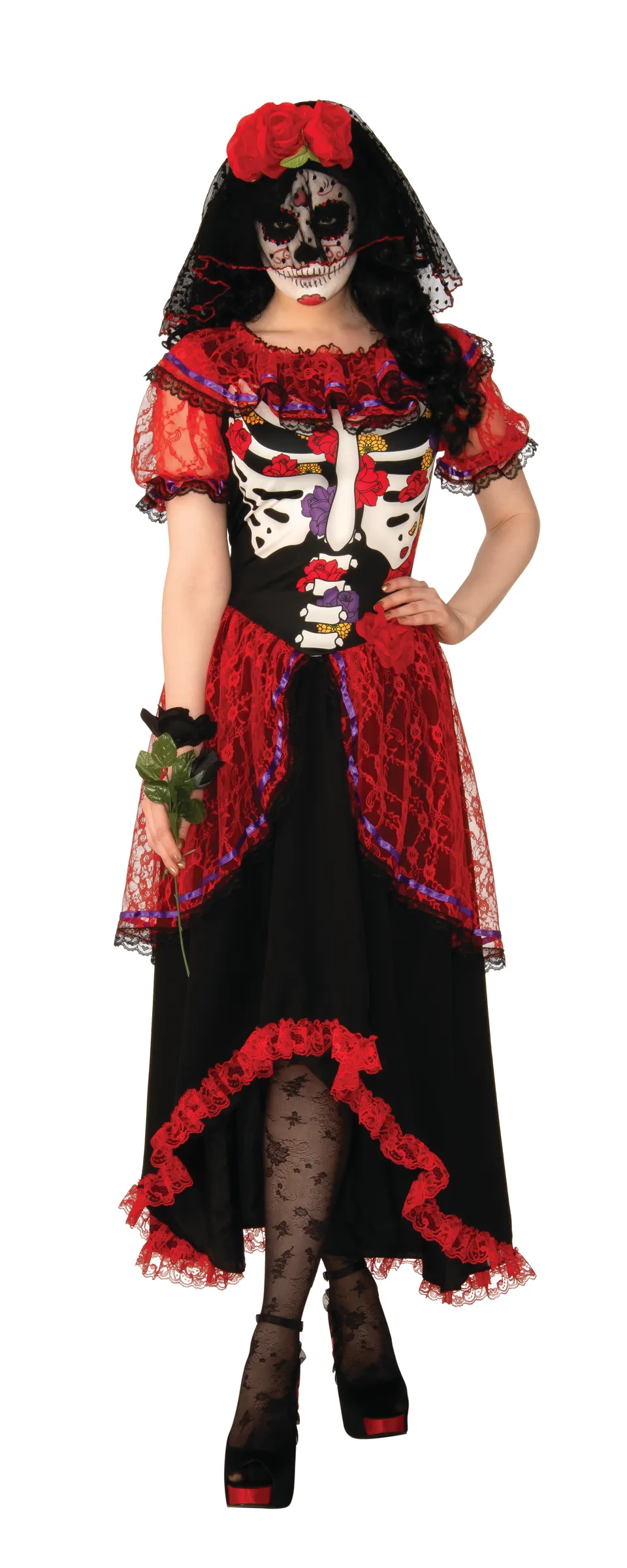rubies-dia-de-los-muertos-kost-m-damen-rot-lang-spitze image 1