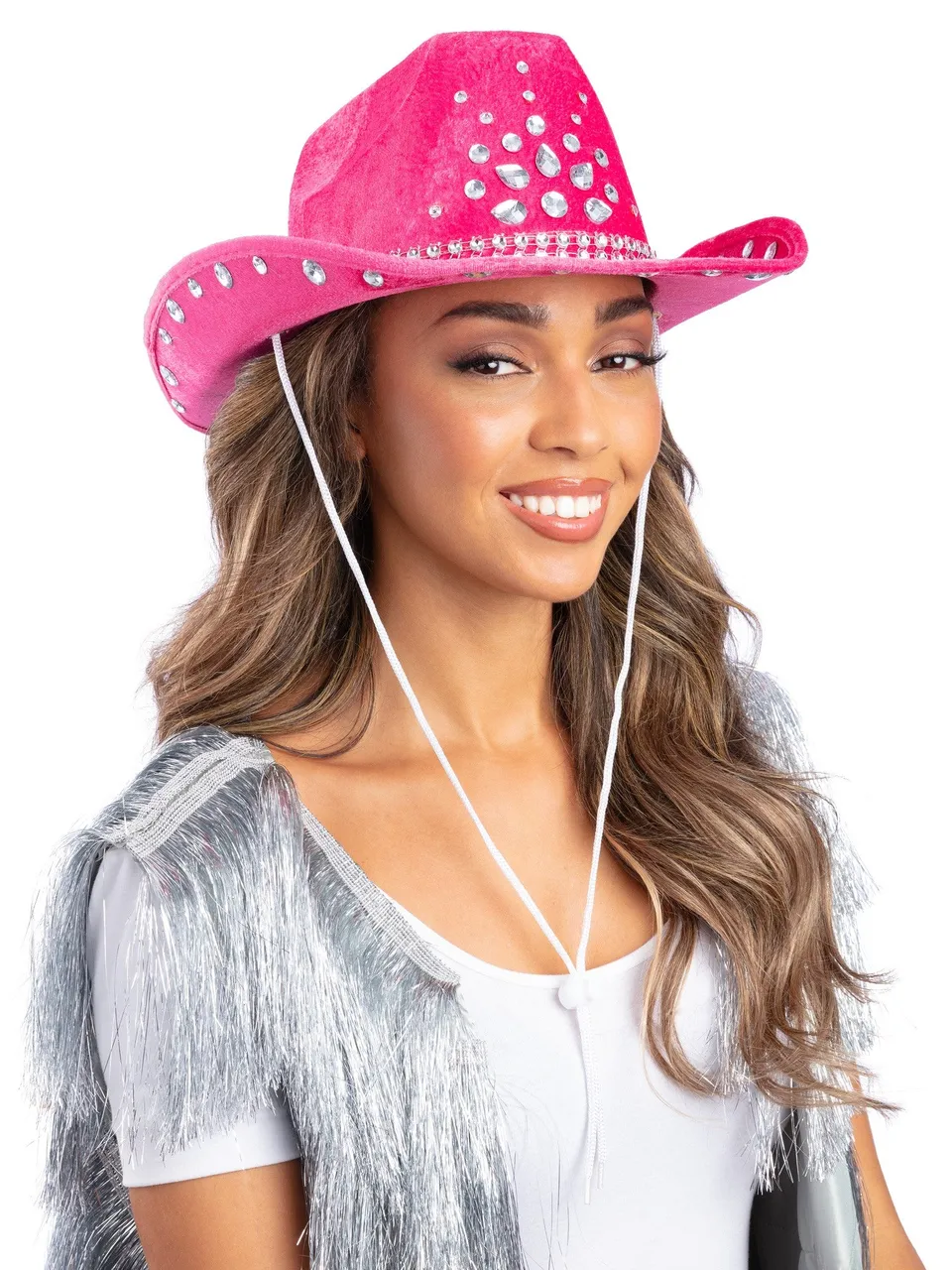 smiffys-fever-cowboyhut-pink-mit-strass-cowgirl-hut image 1