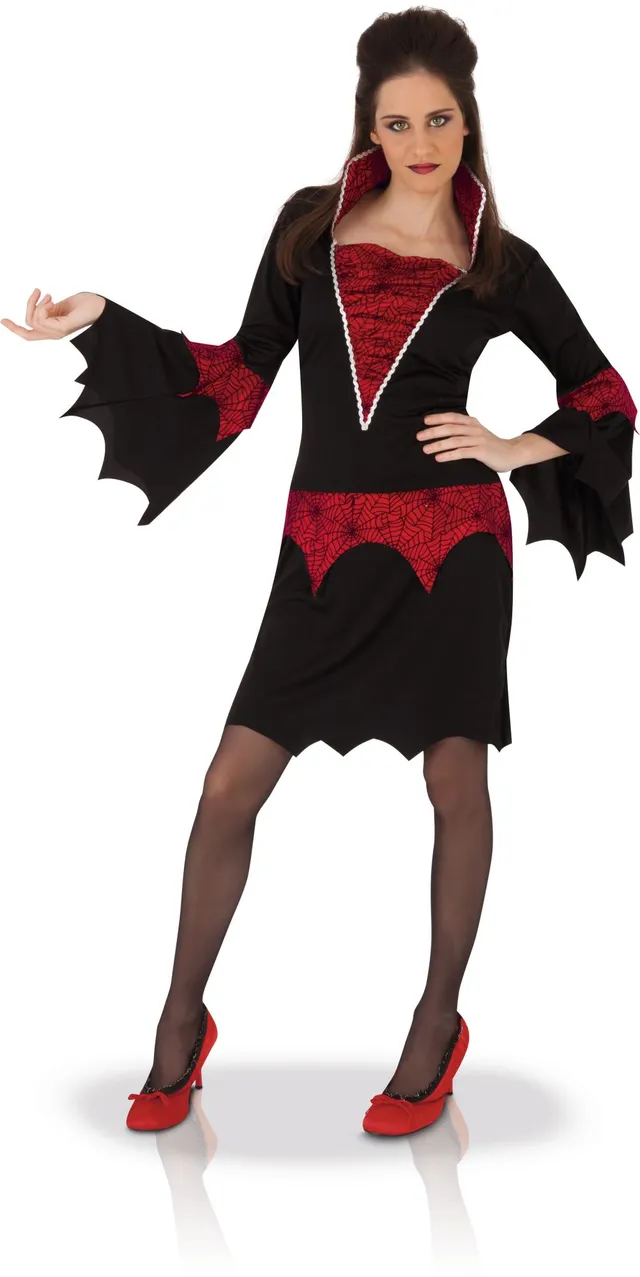 rubies-vampir-kleid-damen-schwarz-rot-stehkragen image 1