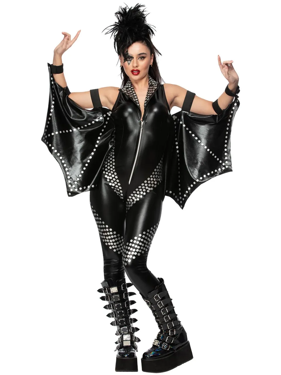 fever-rockstar-jumpsuit-schwarz-silber-damen-80er-kost-m image 1