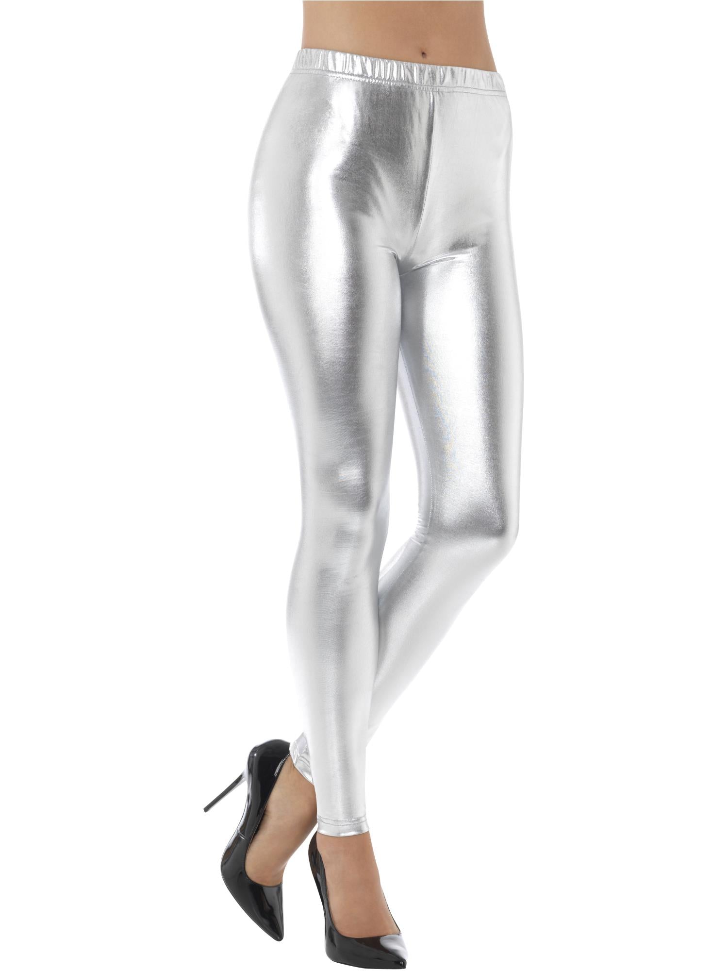 smiffys-fever-80s-disco-leggings-damen-silber-metallic image 1