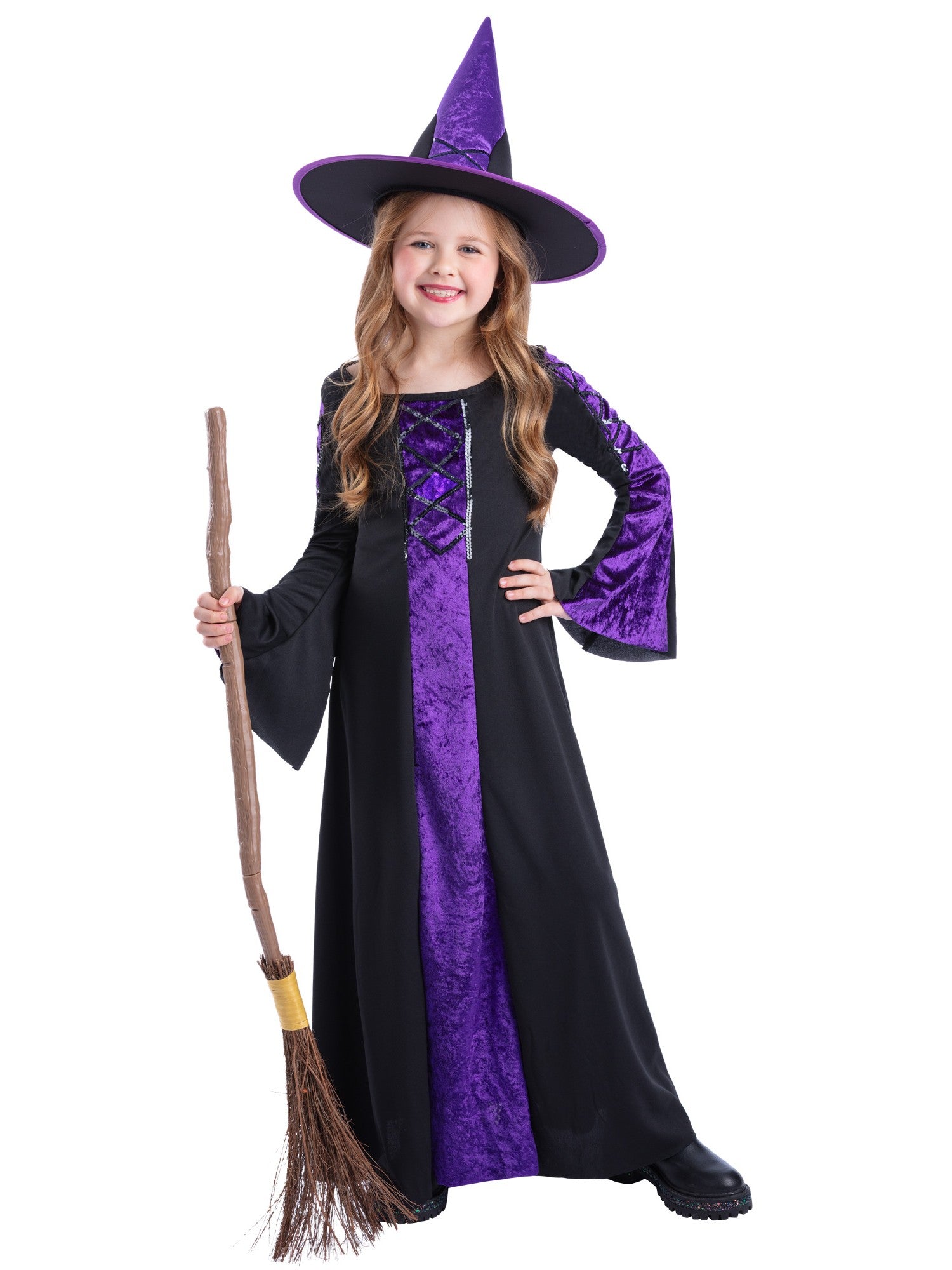 smiffys-bewitched-hexenkostuem-maedchen-lila-schwarz-mit-hut image 2