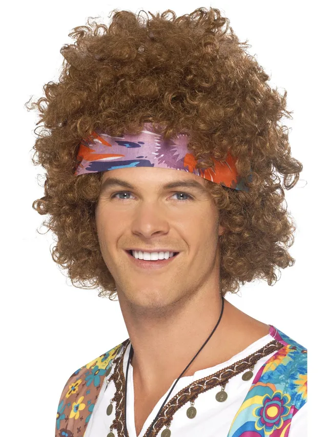 smiffys-fever-hippy-afro-per-cke-braun-3-tlg-set-mit-stirnband image 1