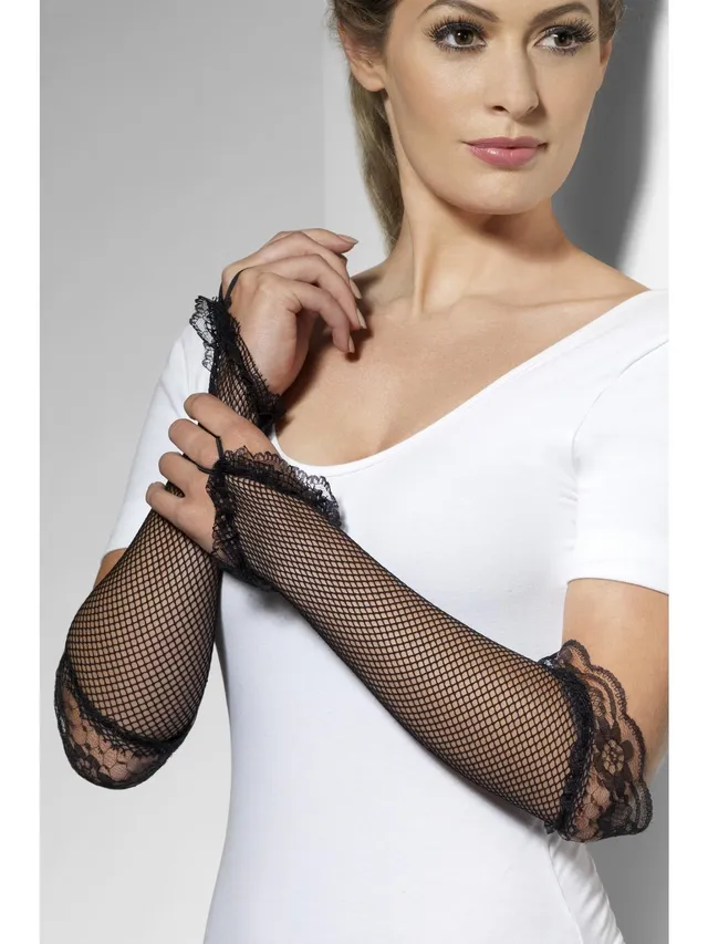 smiffys-fever-fingerless-fishnet-handschuhe-schwarz-spitze image 1