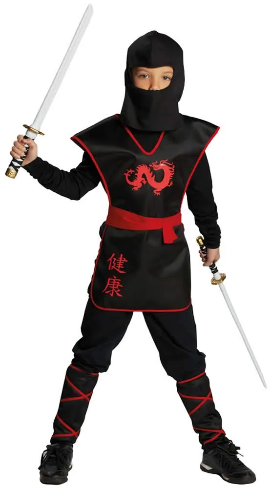 rubie-s-deluxe-ninja-krieger-kost-m-kinder-140-schwarz-rot image 1