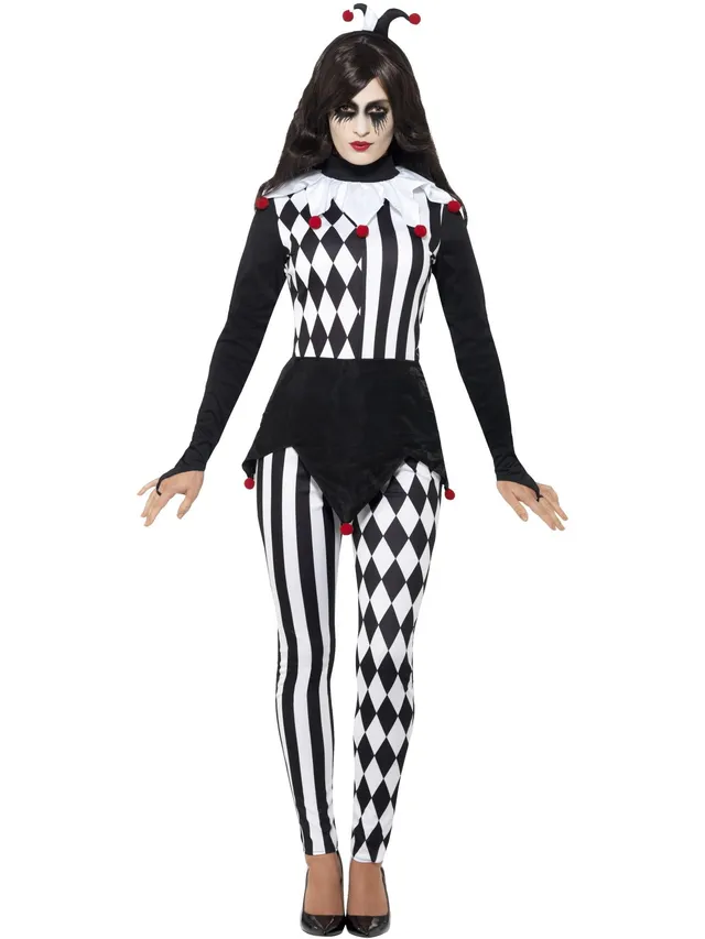 smiffys-fever-harlekin-jester-kost-m-damen-schwarz-rot image 1