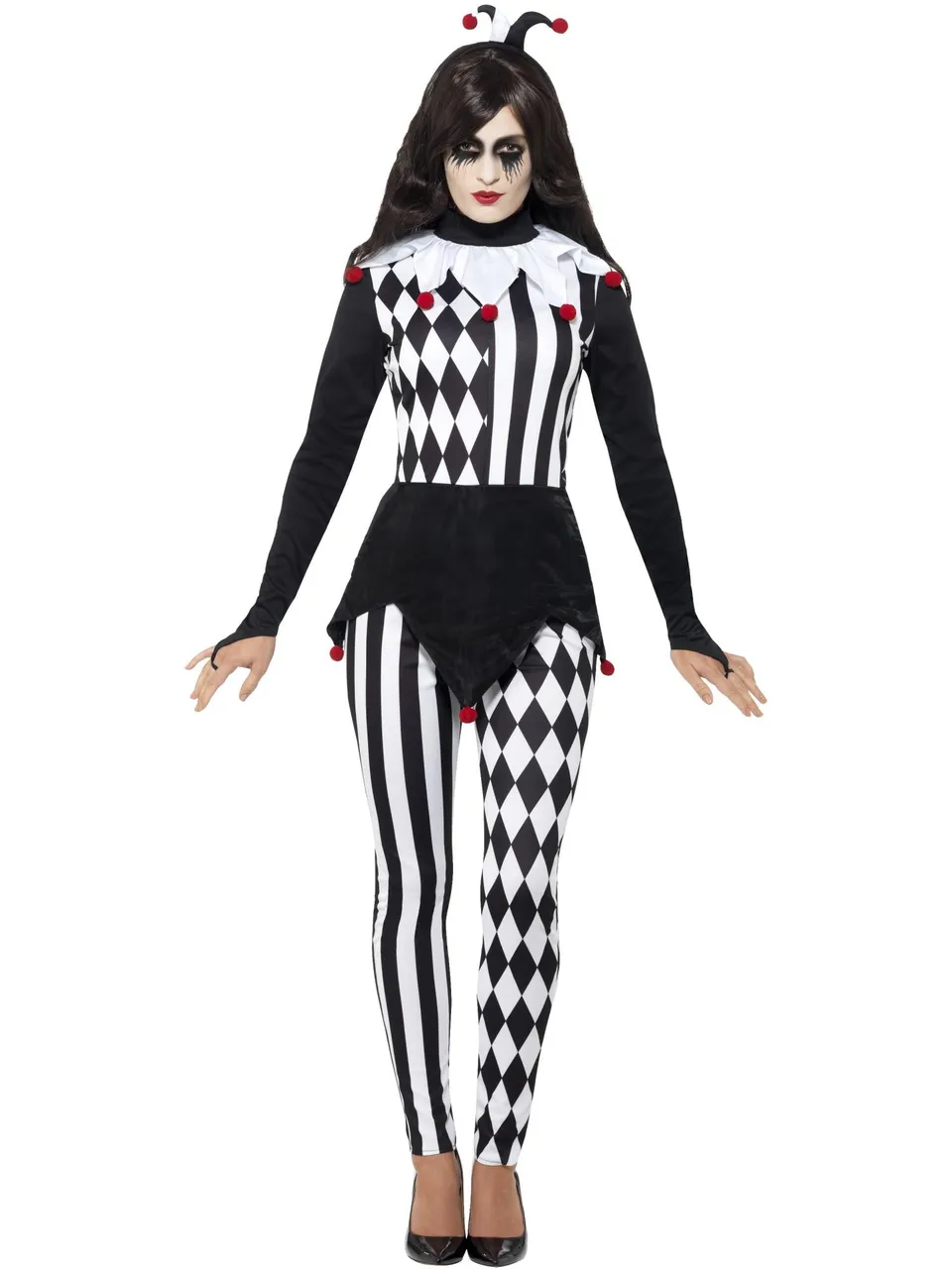 smiffys-fever-harlekin-jester-kost-m-damen-schwarz-rot image 1