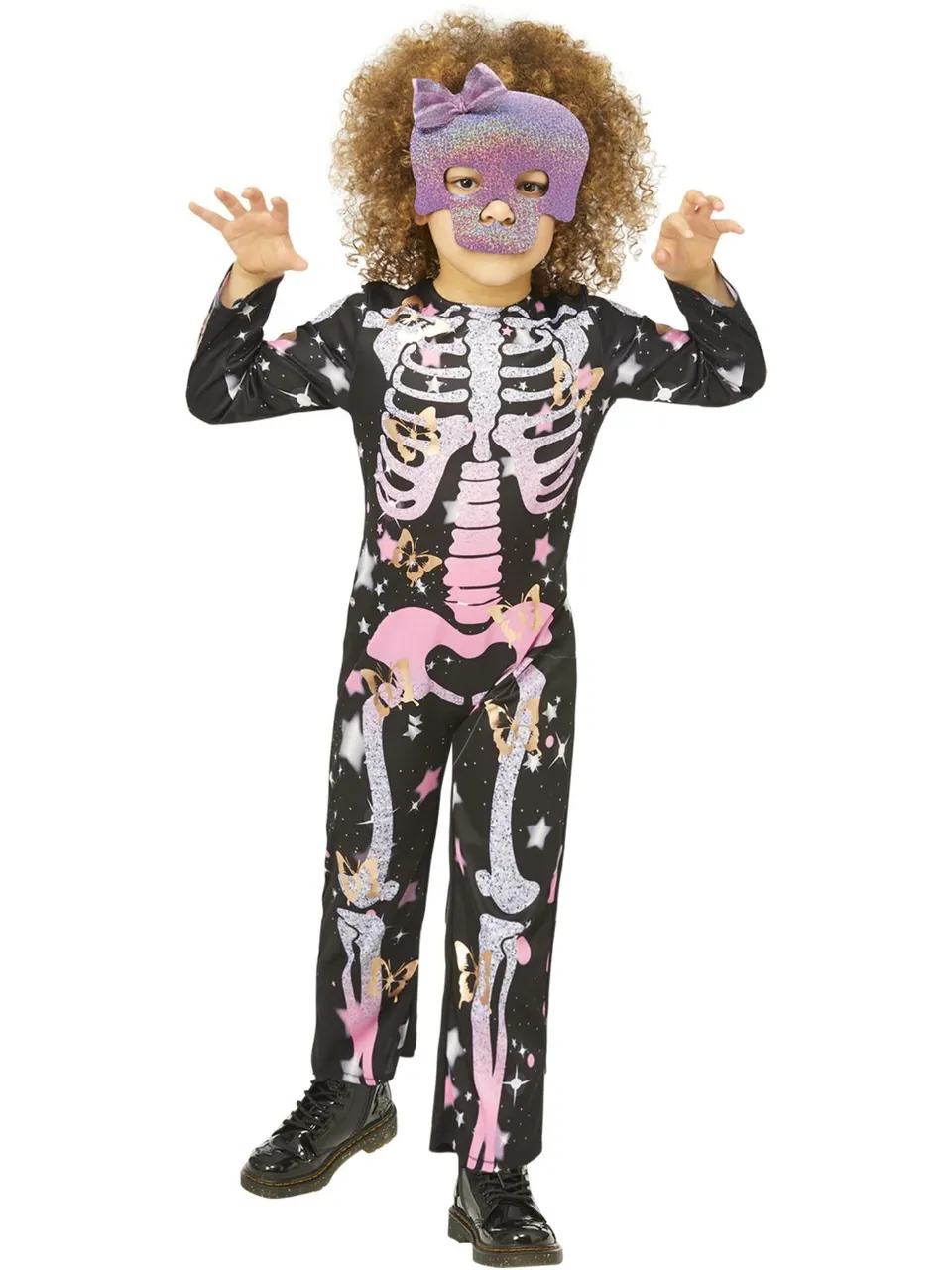 smiffys-fever-skeleton-kost-m-ros-gold-glitzer-m-dchen image 1