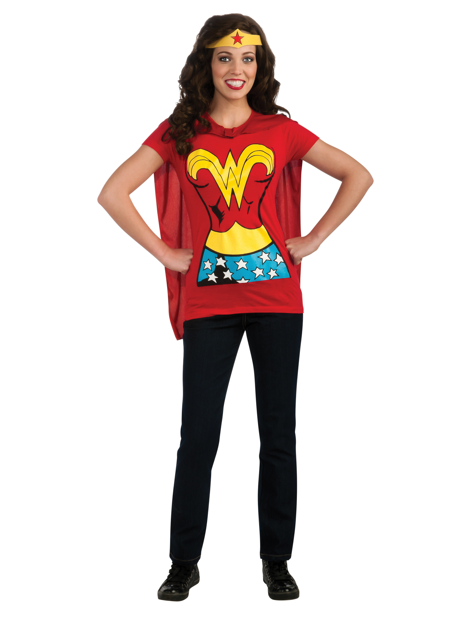 rubies-d-guisements-wonderwoman-t-shirt-kost-m-rot-mit-cape image 1