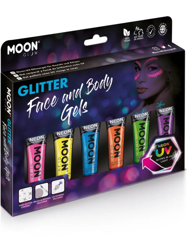 smiffys-makeup-fx-moon-glow-glitzer-gel-uv-neon-12ml-set image 1