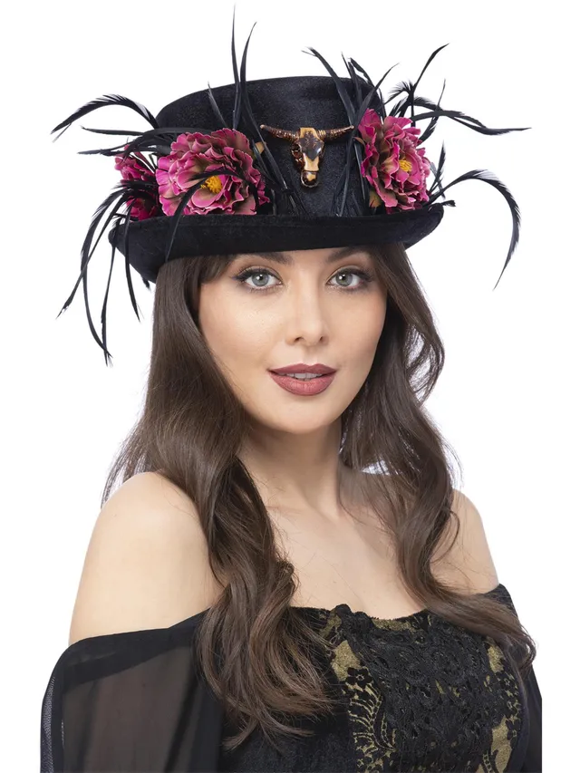 smiffys-fever-floral-horn-zylinder-schwarz-rosa-einheitsgr-e image 1