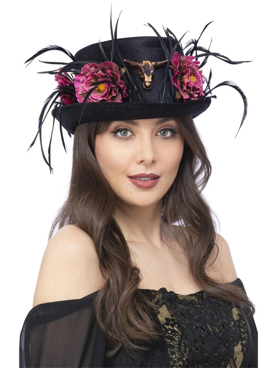 smiffys-fever-floral-horn-zylinder-schwarz-rosa-einheitsgr-e image 1