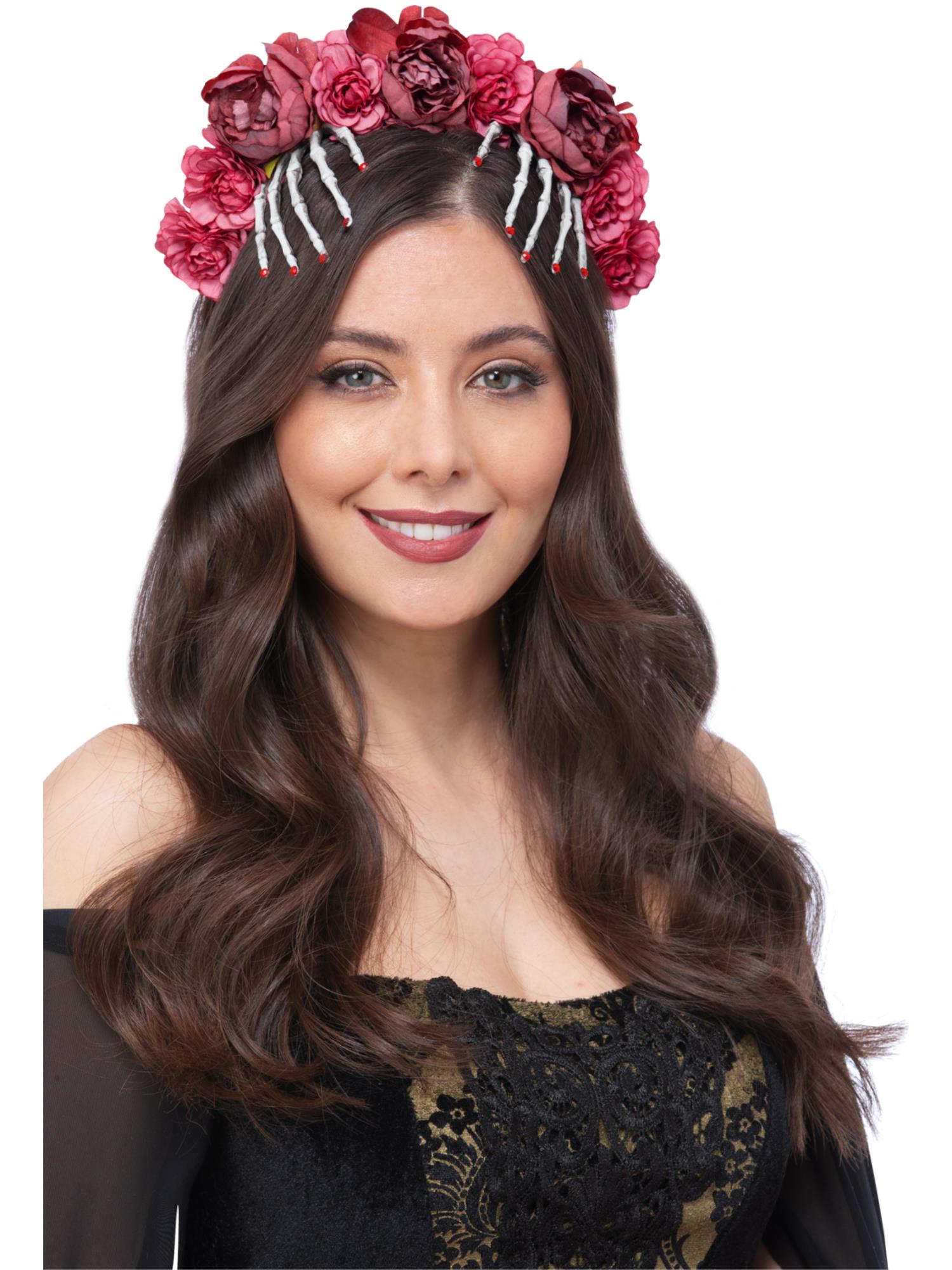 smiffys-fever-rose-skeleton-hand-stirnband-rot image 1
