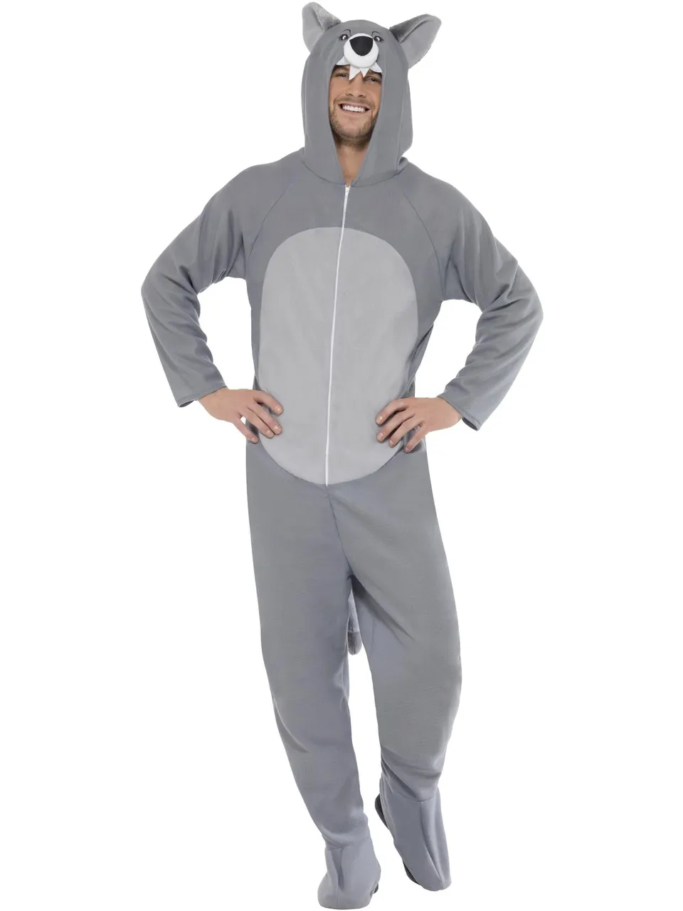 smiffys-fever-wolf-kost-m-grau-overall-mit-kapuze image 1