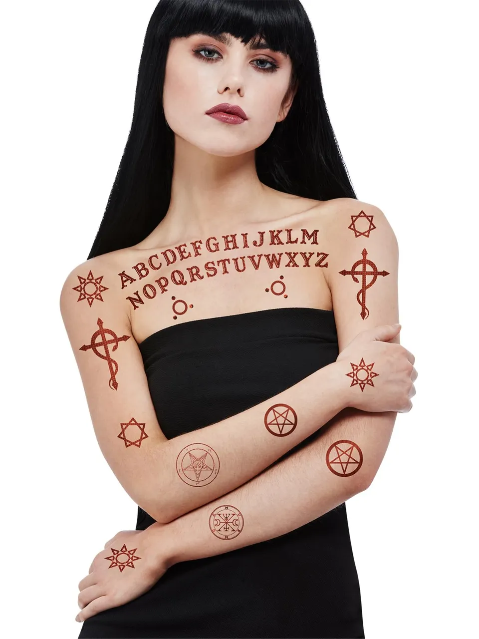 smiffys-make-up-fx-satanic-tattoo-transfers-dunkelrot image 1