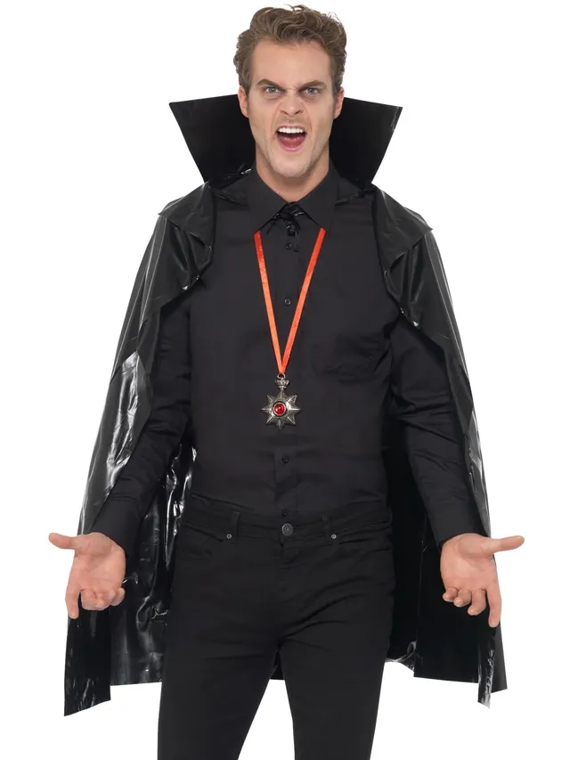 smiffys-fever-vampir-umhang-schwarz-pvc-114-cm-cape image 1