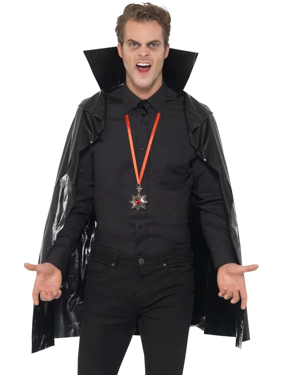smiffys-fever-vampir-umhang-schwarz-pvc-114-cm-cape image 1
