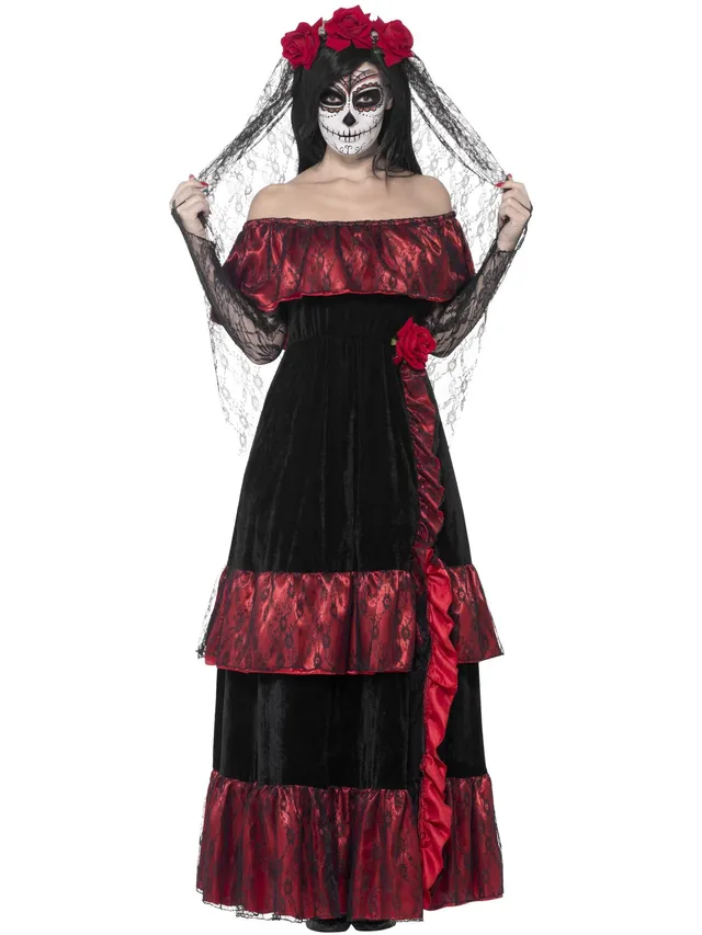 smiffys-fever-day-of-the-dead-braut-damenkost-m-m-schwarz-rot image 1