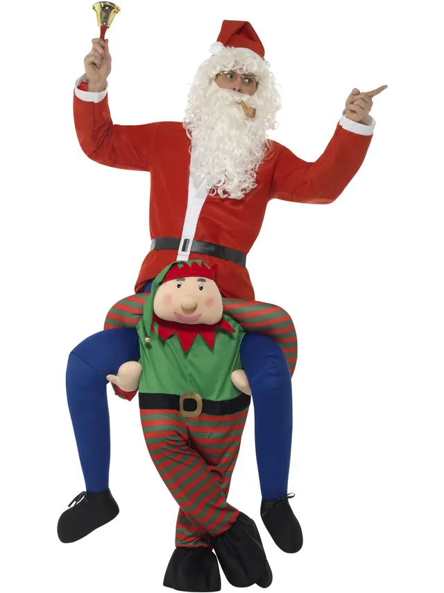 smiffys-fever-huckepack-elf-kost-m-rot-gr-n-einteiler image 1